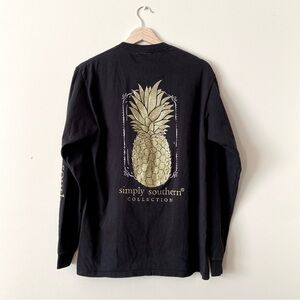 Simply Southern Collection Women’s Black Cotton Long Sleeve Pineapple Top Sz M